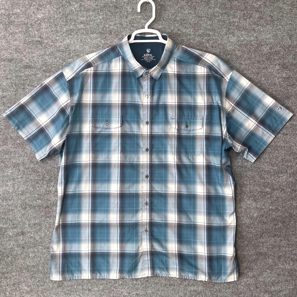 Kuhl Resonse Short Sleeve Shirt Mens XXXL Blue Plaid Button Down Hiking Outdoors